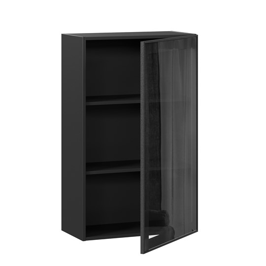 Навесной кухонный шкаф высокий со стеклом 600 Индиго ЛД 298.450.000.170, Чёрный/Чёрный в Южно-Сахалинске - изображение 1