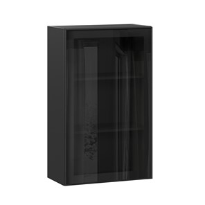 Навесной кухонный шкаф высокий со стеклом 600 Индиго ЛД 298.450.000.170, Чёрный/Чёрный в Южно-Сахалинске - предосмотр