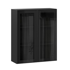 Шкаф кухонный высокий со стеклом 800 Индиго ЛД 298.460.000.156, Чёрный/Чёрный в Южно-Сахалинске - предосмотр