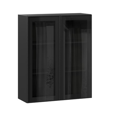 Шкаф кухонный высокий со стеклом 800 Индиго ЛД 298.460.000.156, Чёрный/Чёрный в Южно-Сахалинске - изображение