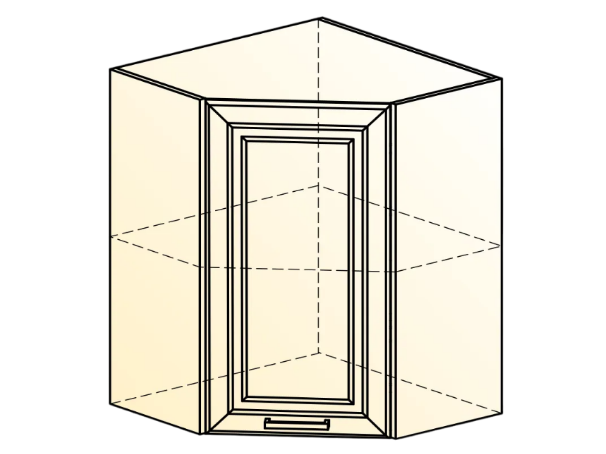 Шкаф навесной угловой Атланта L600х600 Н720 (1 дв. гл.) эмаль (белый/белый глянец патина золото) в Южно-Сахалинске - изображение 1