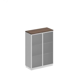 Шкаф для документов средний со стеклянными дверьми в рамке Bravo, дуб гладстоун/белый премиум (90х40х124,6) в Южно-Сахалинске