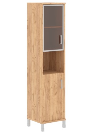 Шкаф офисный Born В 431.9 L левый колонка высокая с малой стеклянной дверью в AL рамке и глухой 475х450х2054 мм, Дуб Бофорд в Южно-Сахалинске - изображение