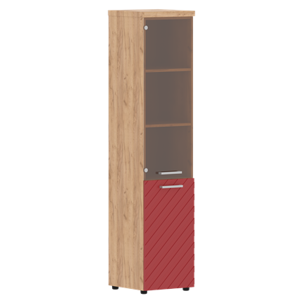 Стеллаж с дверью TORR LUX TLHC 42.2 R колонка комбинированная с топом 435х452х1958 Дуб Бофорд/ Красный в Южно-Сахалинске - изображение