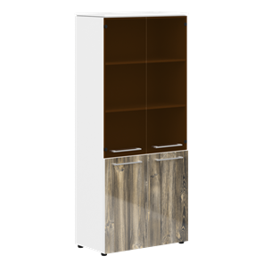 Шкаф колонка со стеклянными и глухими дверями MORRIS  Дуб Базель/Венге Белый MHC 85.2 (854х423х1956) в Южно-Сахалинске