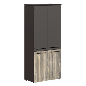 Шкаф колонка со стеклянными и глухими дверями MORRIS  Дуб Базель/Венге Магия MHC 85.2 (854х423х1956) в Южно-Сахалинске