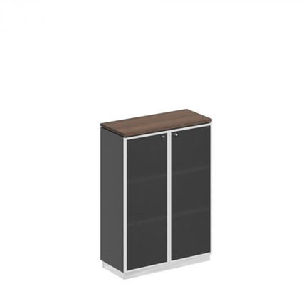 Шкаф для документов средний со стеклянными дверьми в рамке Bravo, дуб гладстоун/антрацит премиум (90х40х124,6) в Южно-Сахалинске - изображение