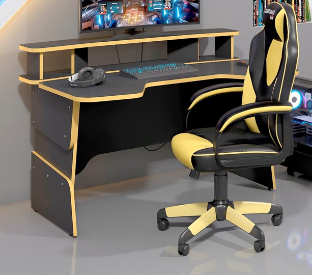 Компьютерный стол SKILLL STG 1390, Антрацит/ Желтый бриллиант в Южно-Сахалинске - изображение 3