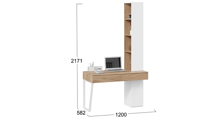 Компьютерный стол со шкафом комбинированным Порто СМ-393.15.012 (Белый жемчуг/Яблоня беллуно/Белый софт) в Южно-Сахалинске - изображение 1