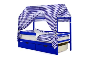 Крыша текстильная для кровати-домика Svogen (зигзаги, синий) в Южно-Сахалинске - предосмотр
