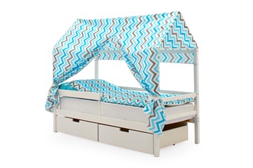 Крыша текстильная для кровати-домика Svogen (зигзаги; голубой, синий) в Южно-Сахалинске - предосмотр