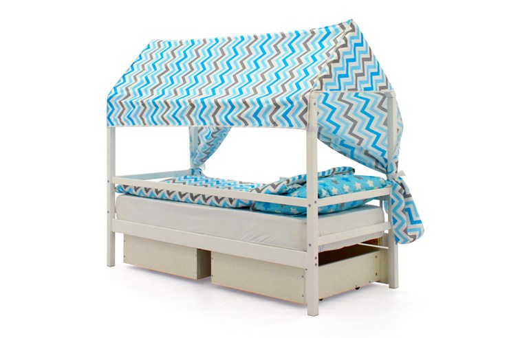 Крыша текстильная для кровати-домика Svogen (зигзаги; голубой, синий) в Южно-Сахалинске - изображение 1