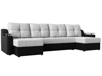 Большой П-образный диван Сенатор, Белый/Черный (Экокожа) боннель в Южно-Сахалинске