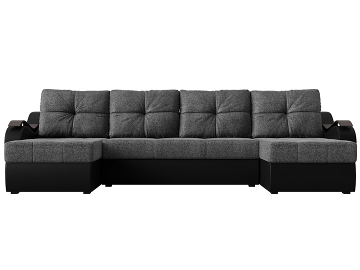 П-образный диван Меркурий П, Серый/черный (рогожка/экокожа) в Южно-Сахалинске - изображение 1