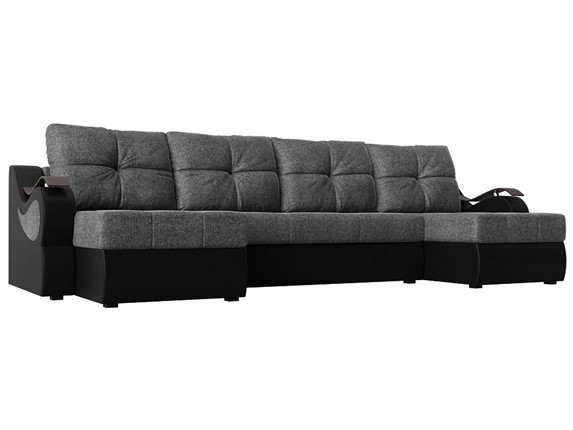 П-образный диван Меркурий П, Серый/черный (рогожка/экокожа) в Южно-Сахалинске - изображение