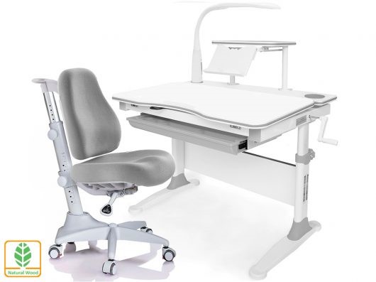 Растущая парта + стул Mealux EVO Evo-30 G (арт. Evo-30 G + Y-528 G) (дерево)/(стол+полка+кресло+чехол+лампа)/ белая столешница (дерево), цвет пластика серый в Южно-Сахалинске - изображение