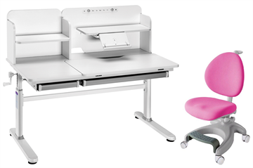Комплект парта + кресло Iris II Grey + Cielo Pink + чехол для кресла в подарок в Южно-Сахалинске - предосмотр