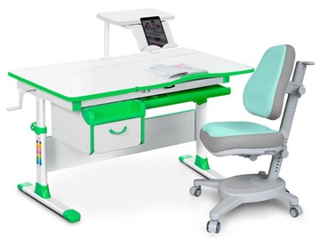 Комплект растущая парта + стул Mealux EVO Evo-40 Z (арт. Evo-40 Z + Y-110 TG) / (стол+полка+кресло) / белый, зеленый, серый в Южно-Сахалинске