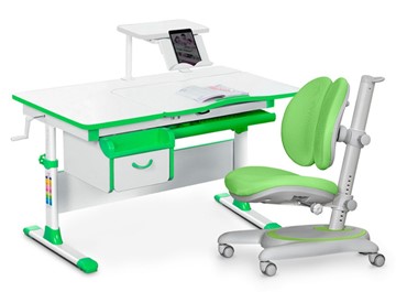 Комплект растущая парта + стул Mealux EVO Evo-40 Z (арт. Evo-40 Z + Y-115 KZ) / (стол+полка+кресло+чехол), белый, зеленый в Южно-Сахалинске - предосмотр