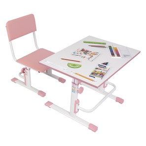 Комплект растущей детской мебели POLINI Kids Растущая парта-трансформер М1 и стул регулируемый L Белый-розовый в Южно-Сахалинске - предосмотр 1