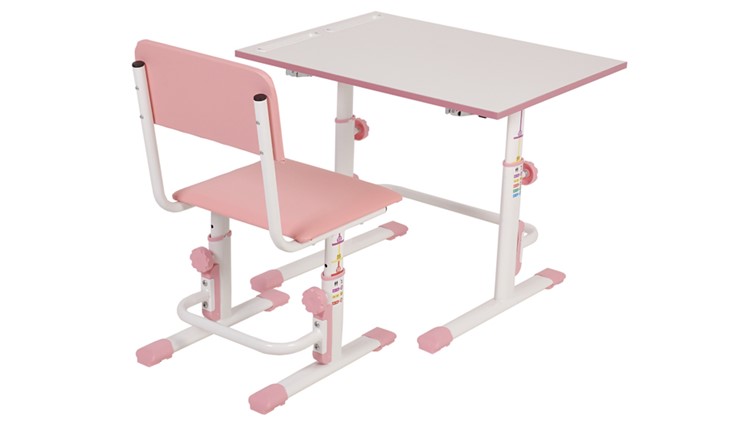 Комплект растущей детской мебели POLINI Kids Растущая парта-трансформер М1 и стул регулируемый L Белый-розовый в Южно-Сахалинске - изображение 2