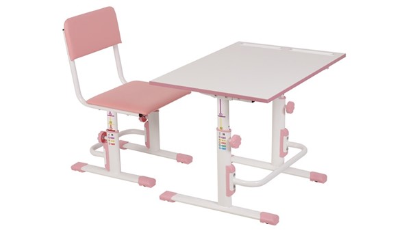 Комплект растущей детской мебели POLINI Kids Растущая парта-трансформер М1 и стул регулируемый L Белый-розовый в Южно-Сахалинске - изображение