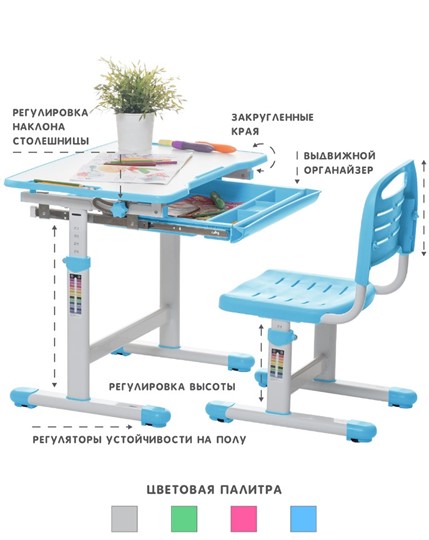 Растущий стол SET Holto-2А голубой в Южно-Сахалинске - изображение 4